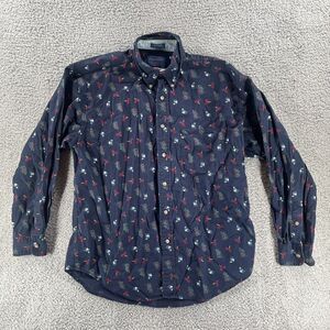 Mens Pendleton Long Sleeve Cotton Button Up Shirt M Fly Fishing Print Blue